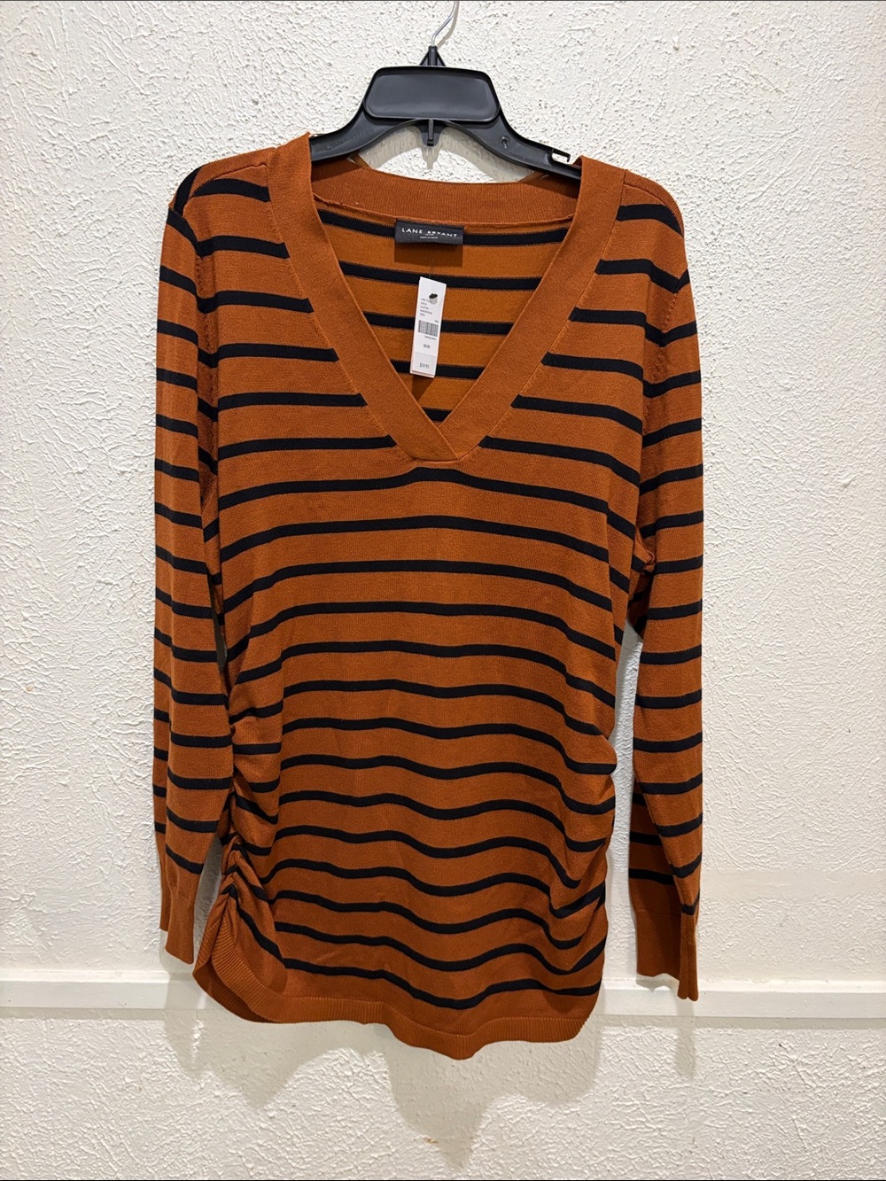 Lane Bryant Rust and Black Striped V-Neck Sweater